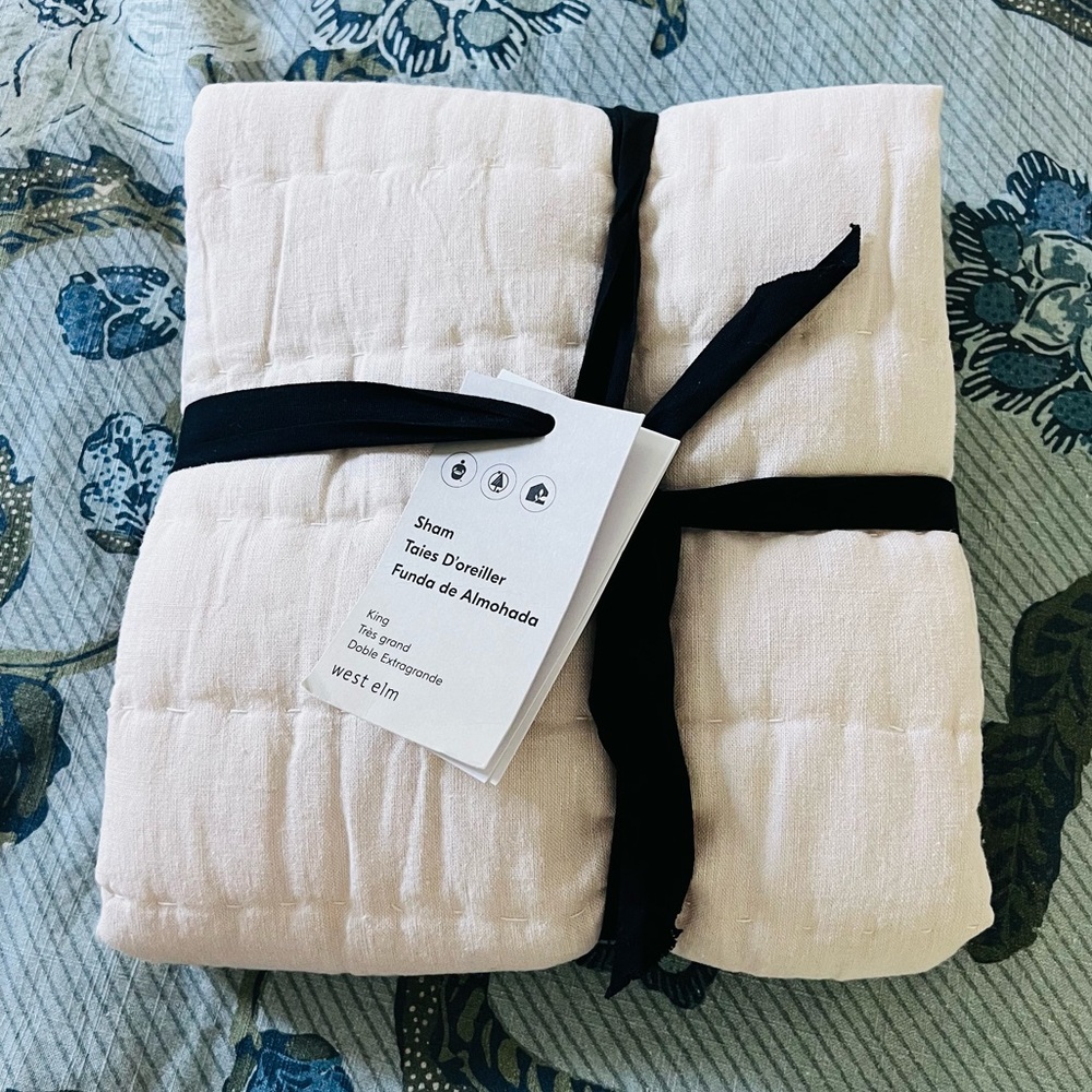 NWT West Elm Belgian Flax Cotton Pick Stitch Sham King